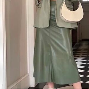 ZARA Green Leather Skirt